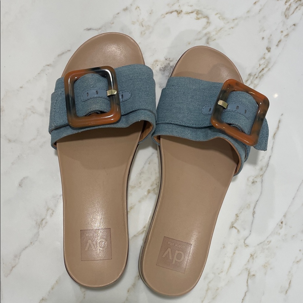 DV by Dolce Vita Women's Denim Blue Sandals with Amber Buckle